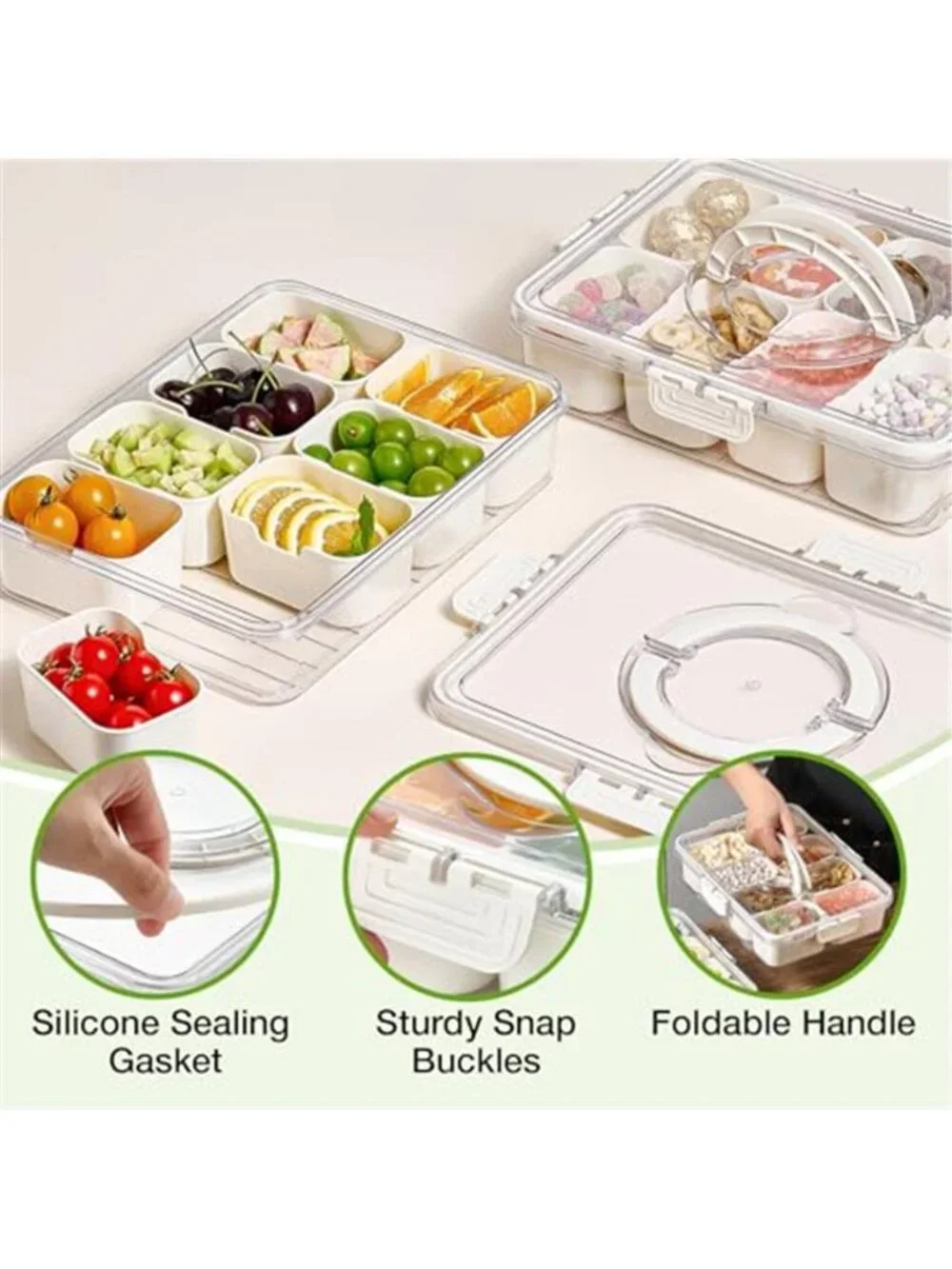 Snackle Box Container, 2 Pack Divided Serving Tray with Lid and Handle,Snack Box